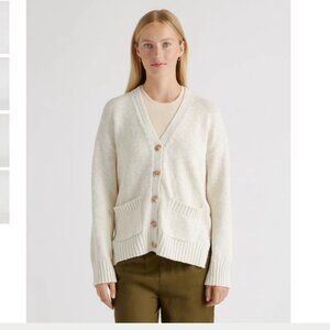 Quince Cotton Linen Relaxed Cardigan Ivory Pockets Chunky Knit Medium
